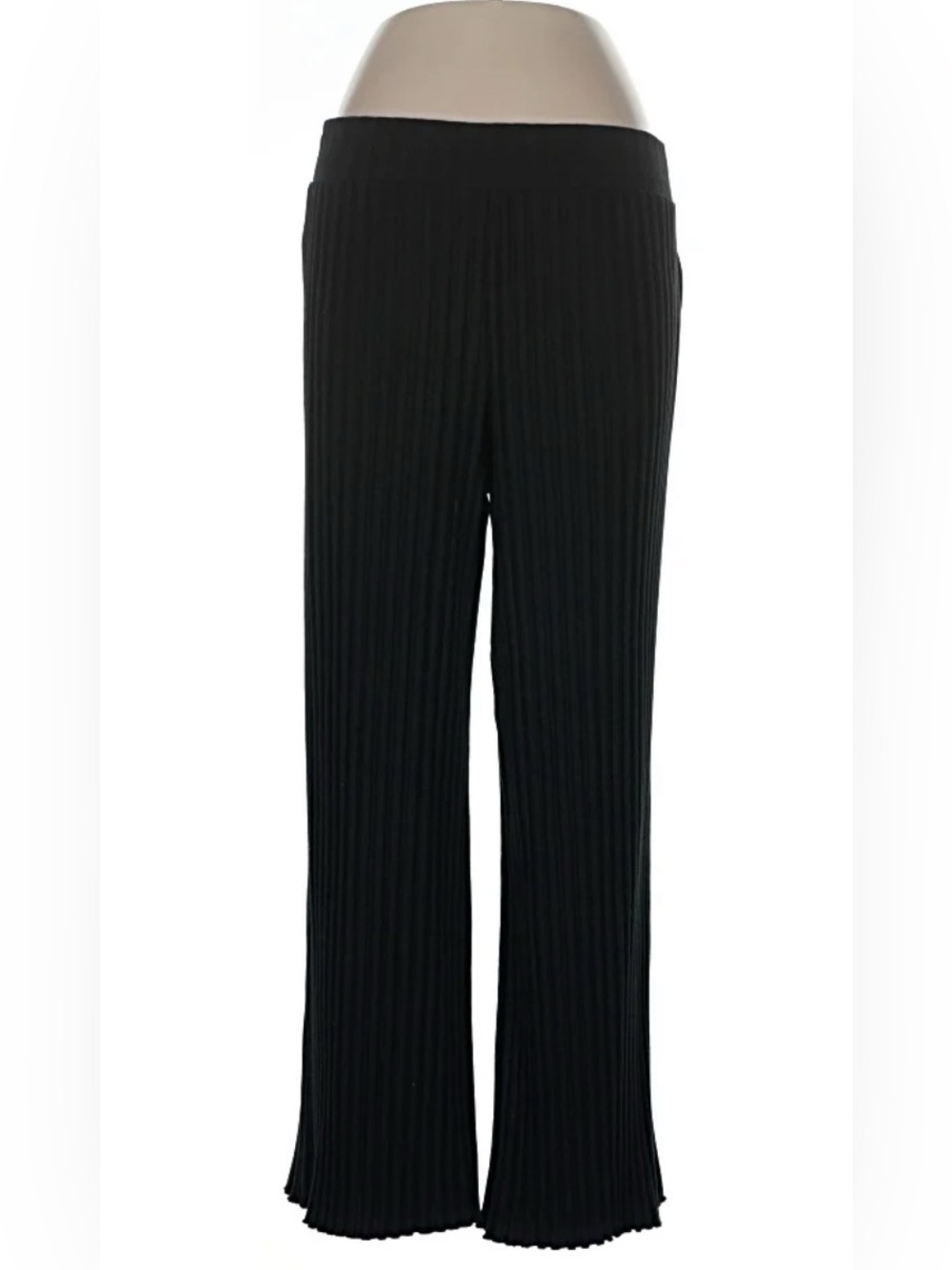 Edgy Casual Chic Black Ribbed Flowy wide leg Pants Size XL